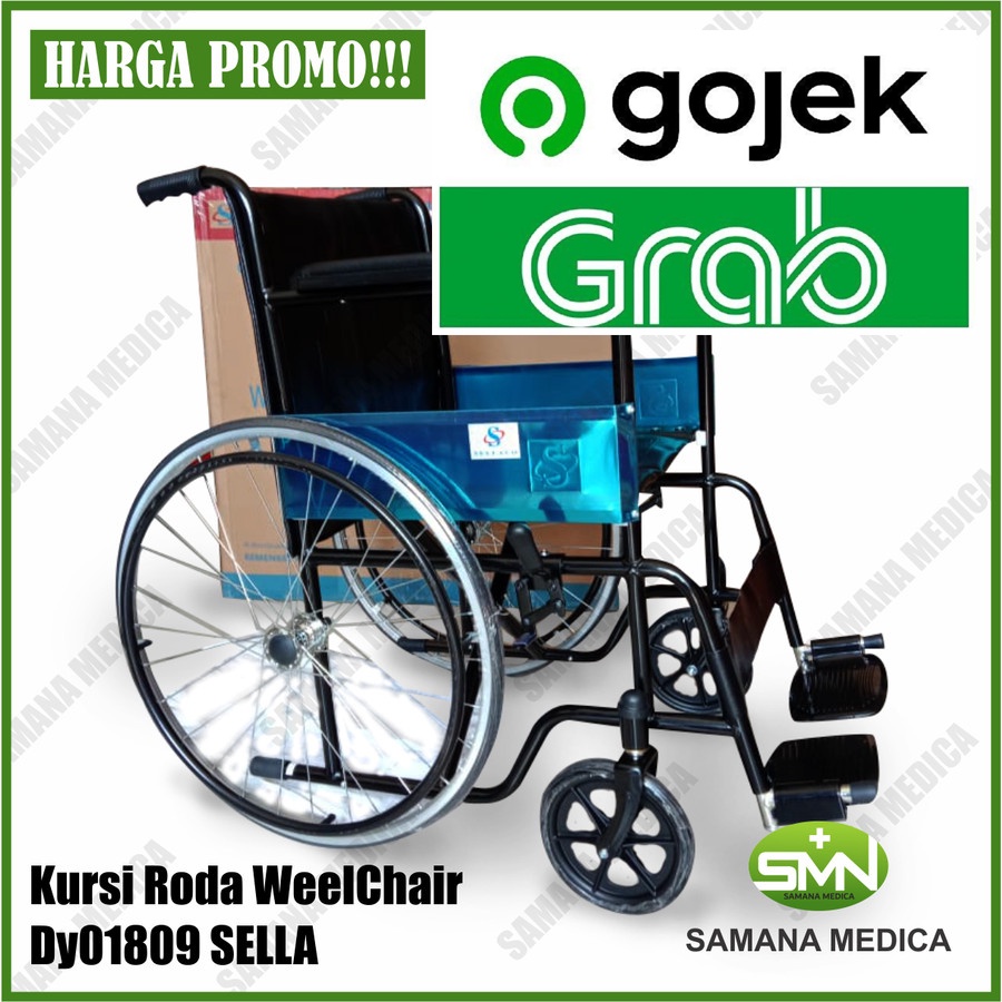 KHUSUS GOJEK DAN GRAB Kursi Roda Standar Rumah Sakit Sella KY809 BLACK STEEL TERLARIS MAX 100 KG TAHAN AIR