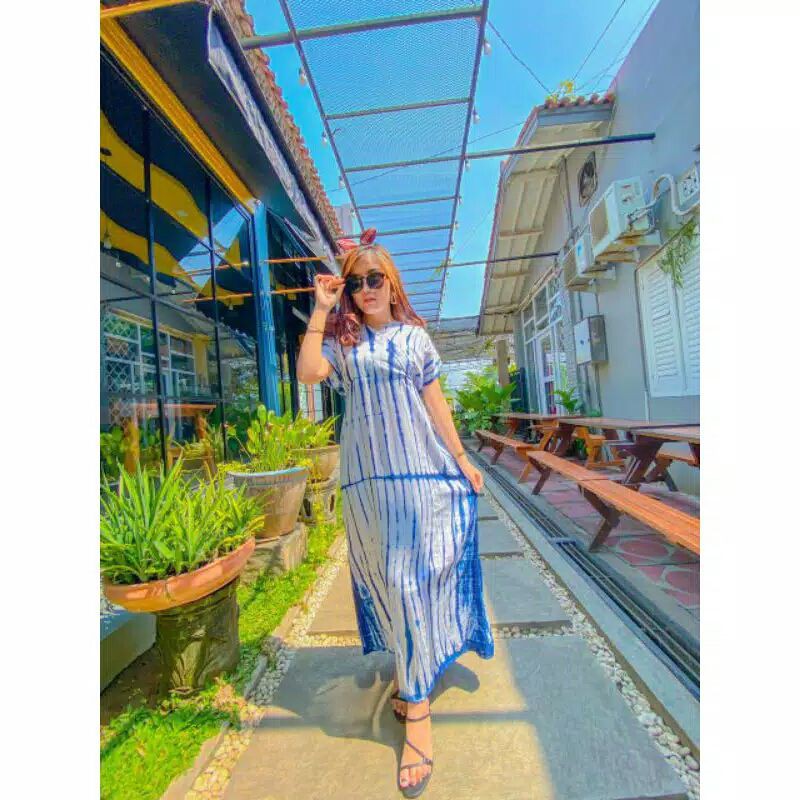 Daster panjang galaran kancing depan busui tali samping motif viral tiedye shibori-1