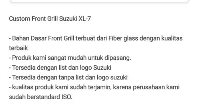 Grill Depan Suzuki XL7 Custom Bahan Fiber Glass