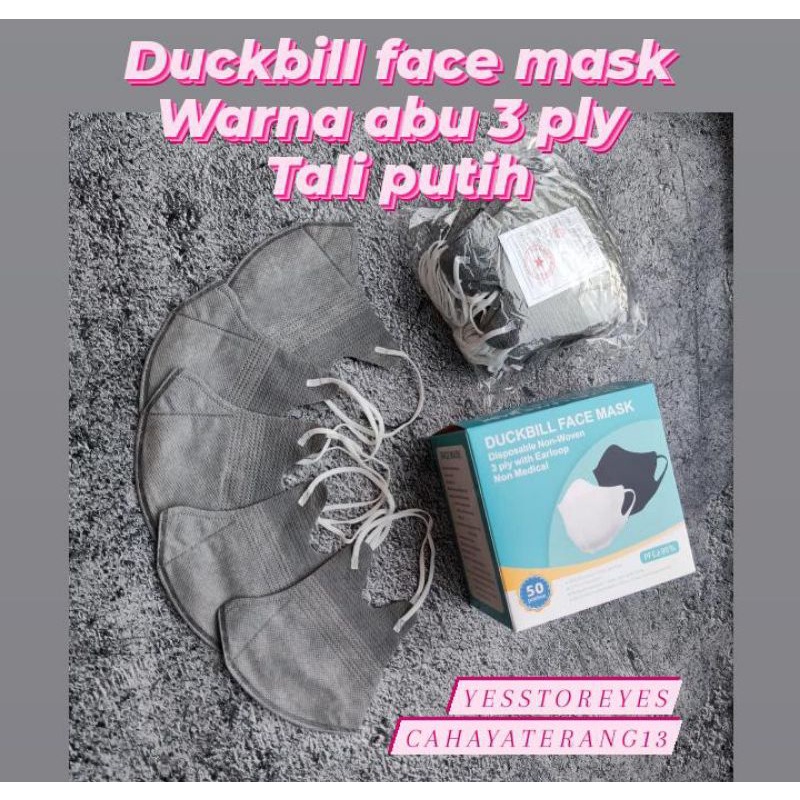 READY MASKER DUCKBILL ABU ABU GARIS GREY TALI PUTIH FACE MASK ALKINDO CAREION ISI 50 LBR
