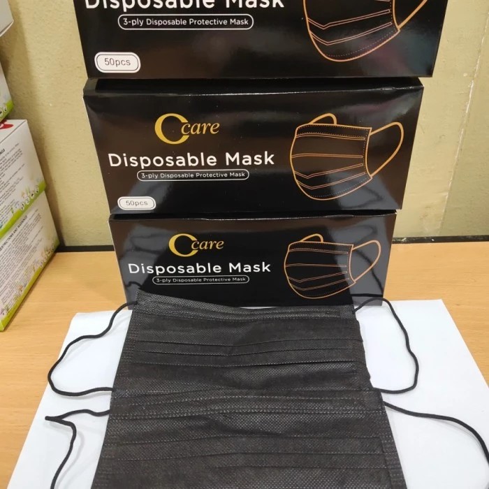 Masker 3PLY EARLOOP Disposable Face Mask HITAM C care