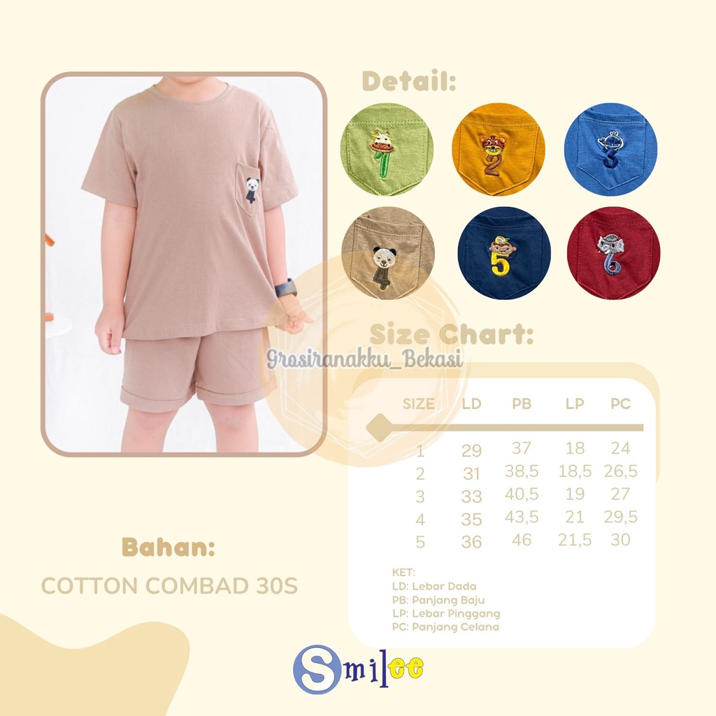 Setelan Anak Unisex Baim Smilee  Warna Coklat Size 1-5 Tahun