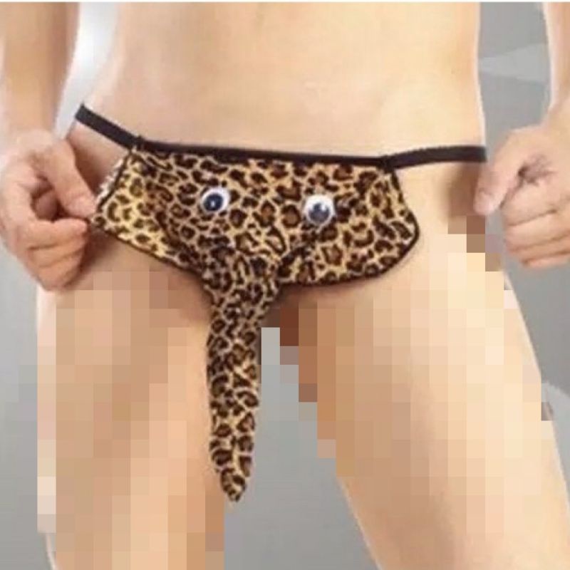 Thong Pria Sexy G String T panty Celana Dalam Laki laki Model Polos &amp; Gajah Motif Macan Leopard