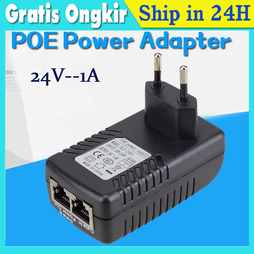 Jual CCTV AC/DC 24V1A hitam Poe Adapter Power Over Ethernet Adaptor LAN ...