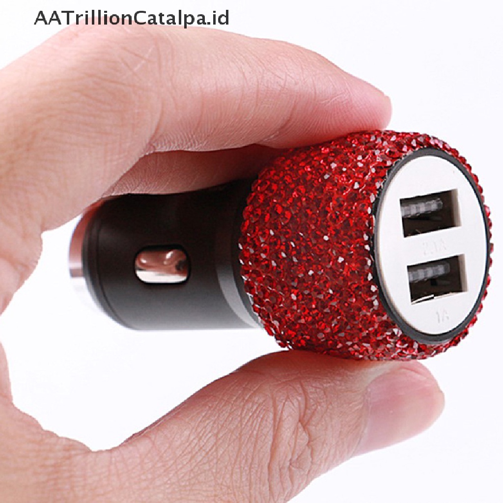 Aatrillioncatalpa Kabel Charger Dual Port USB Aksen Kristalberlian Imitasi Untuk Mobil