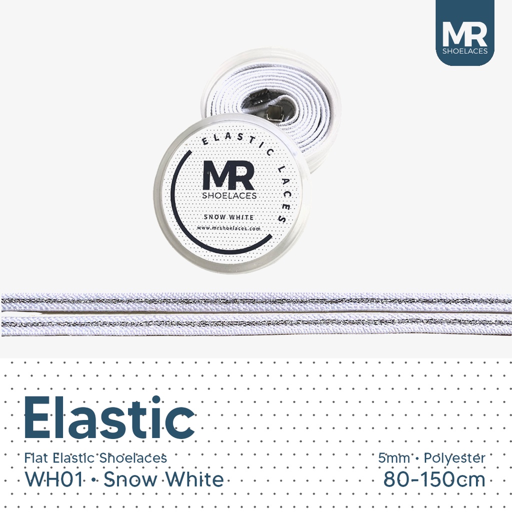 MR Shoelaces WH01 Elastic Snow White Tali Sepatu Flat Elastis 80cm 100cm 120cm 150cm