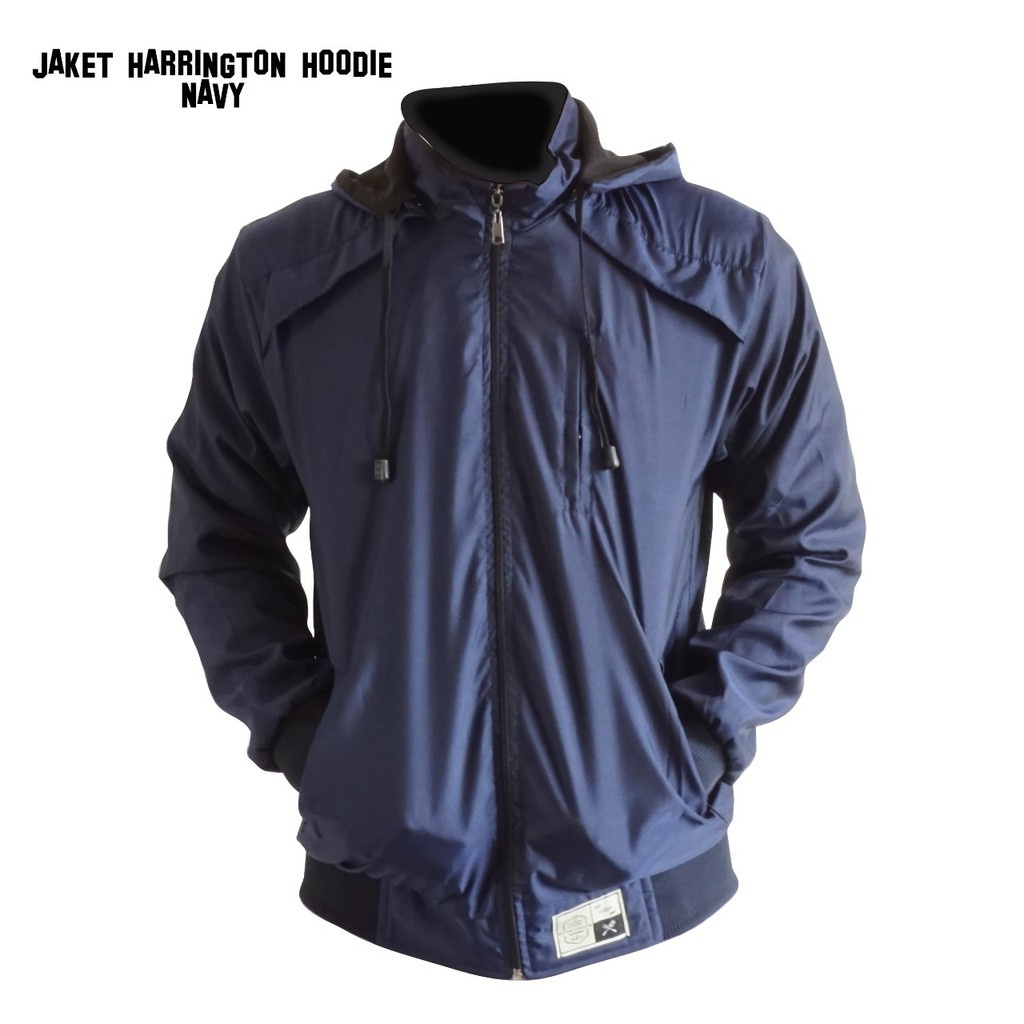 Jaket Harrington Hoodie Polos Pria Wanita Unisex Anti Angin Hitam Navy Army Grey Mroon Size L XL XXL Original Triple F