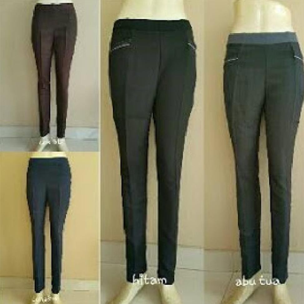Celana Panjang Long Pants Wanita Dewasa Bahan Untuk Formal Kerja Pola Lurus Kantor Pinggang Karet