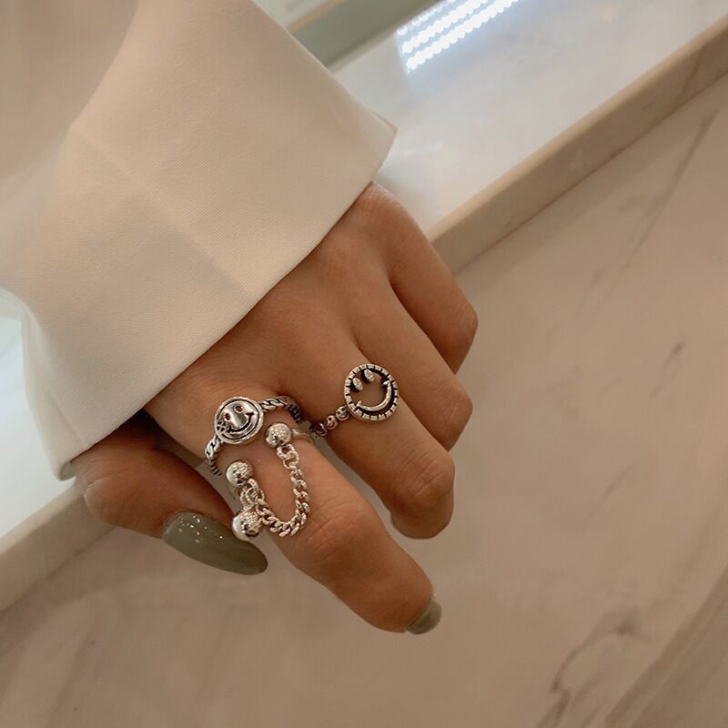 Cincin Rantai Desain Wajah Tersenyum Serbaguna