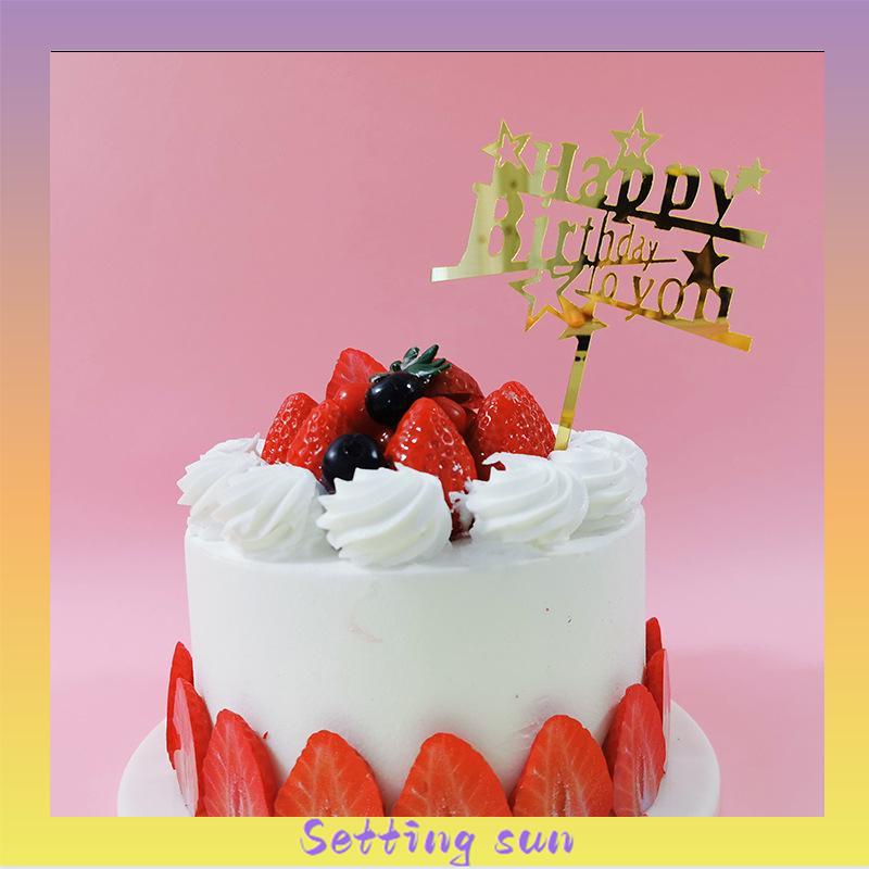 Topper Kue Desain Happy Birthday Warna Emas Bahan Akrilik Untuk Dekorasi Pesta TN