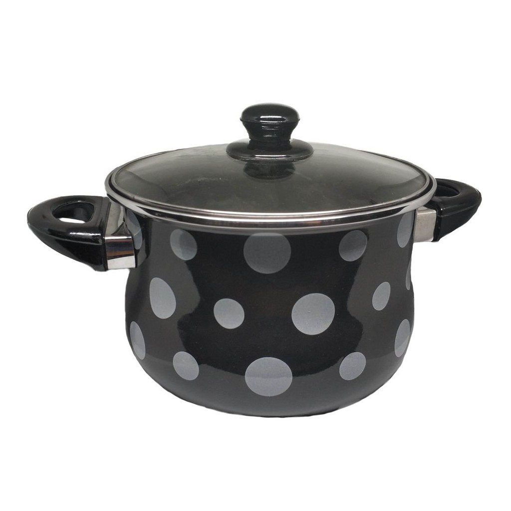 Panci Enamel Belly Polkadot Hitam 22 cm