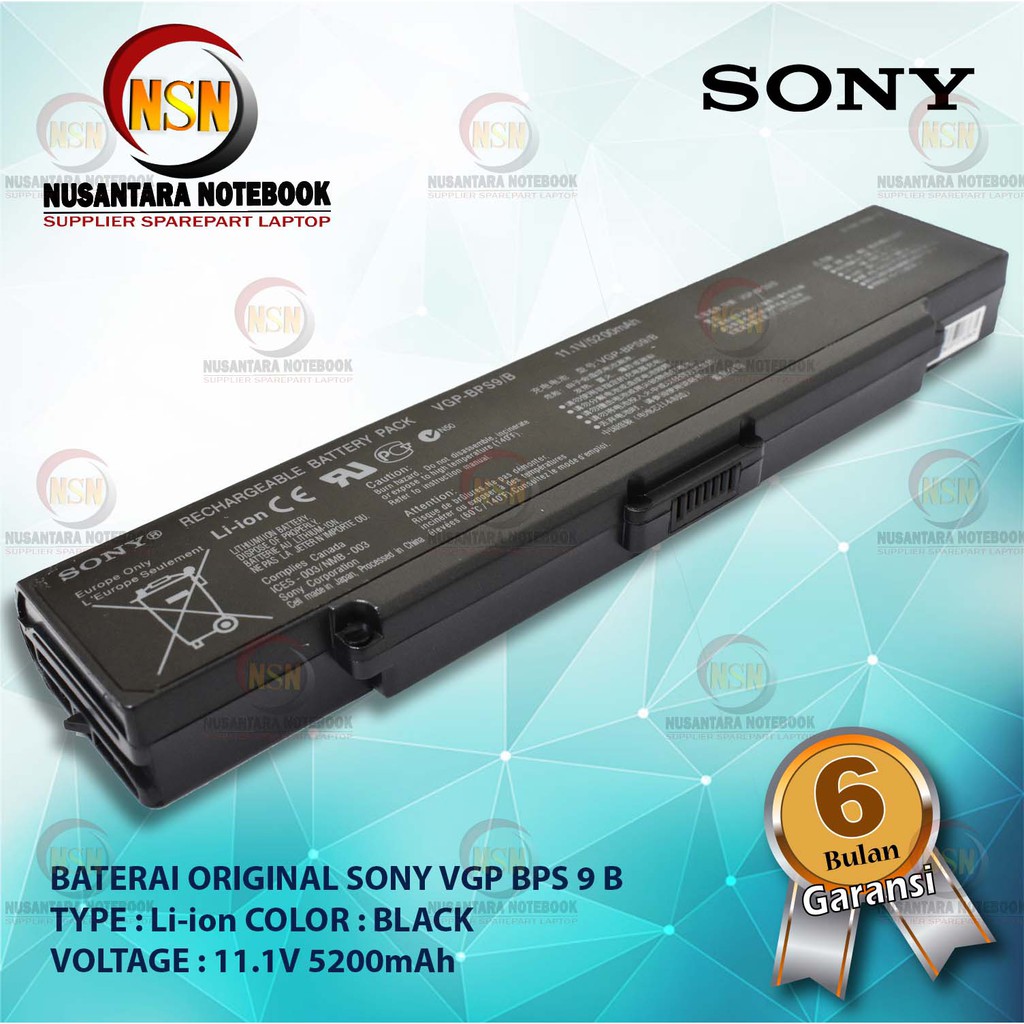 Baterai Original Sony Vaio VGN-AR VGN-C VGP BPS 9 B 11.1V 5200mAh