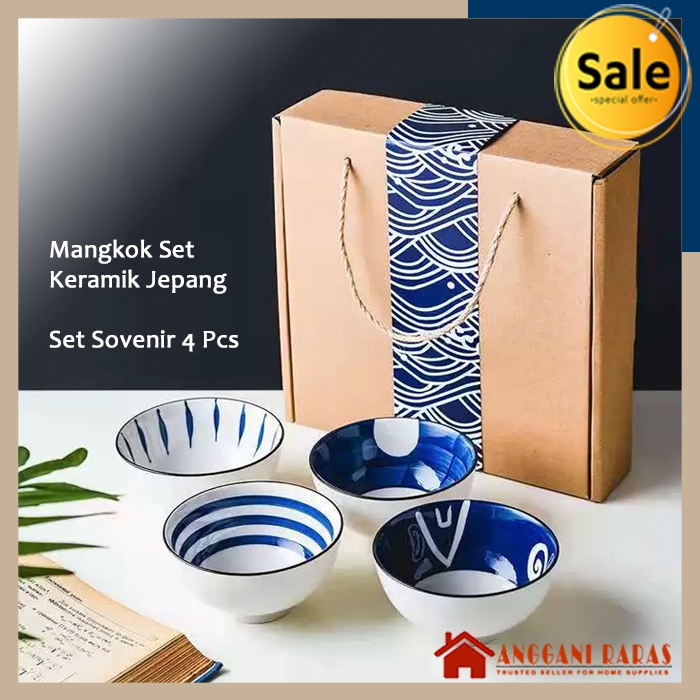 Mangkok Keramik Jepang Mangkuk Set Souvenir Nikahan 4 Pcs