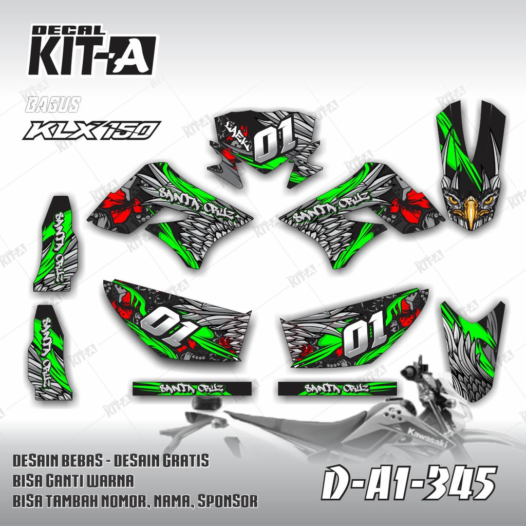 Decal Stiker KLX 150 S Dekal Stiker Variasi Full Body hijau (D-A1-014)