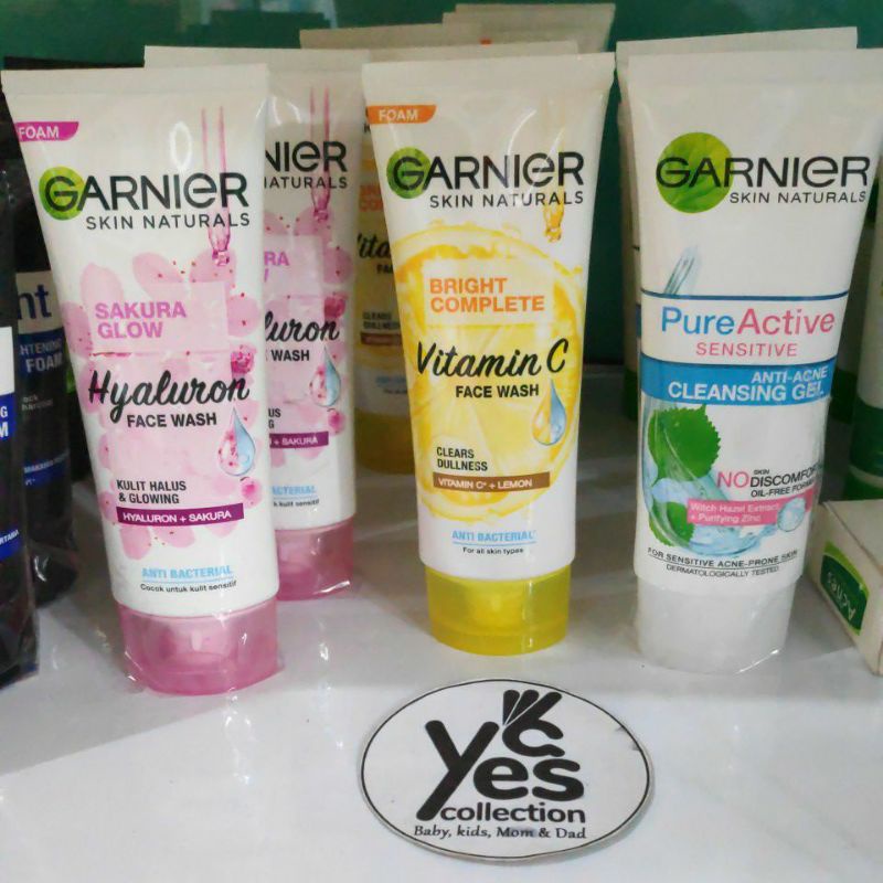 Garnier Sabun Cuci Muka 100 ml Cewek Wanita Sakura Glow Face Wash Pink Bright Complete jenis kulit Kuning Pure Active Sensitive Anti Acne Cleansing Gel