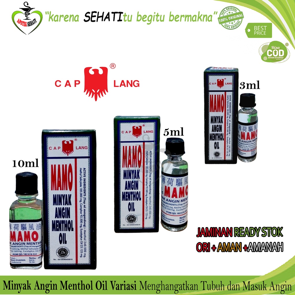 Mamo Minyak Angin Cap Lang 3ml 5ml 10ml Caplang Minyak Angin Mamo Menthol