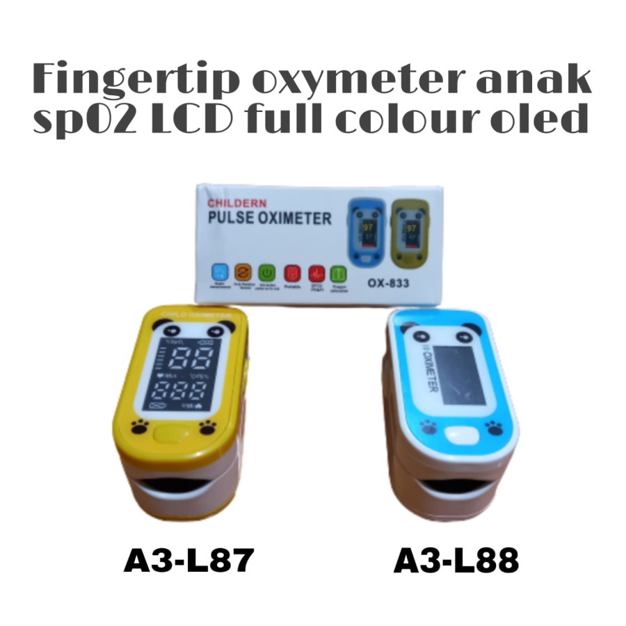 FINGERTIP ANAK A3 L87 PULSE OXIMETER ANAK BAYI A3 L88 OXYMETER SpO2 SATURATION LAYAR LED ALAT UKUR KADAR OKSIGEN  JANTUNG