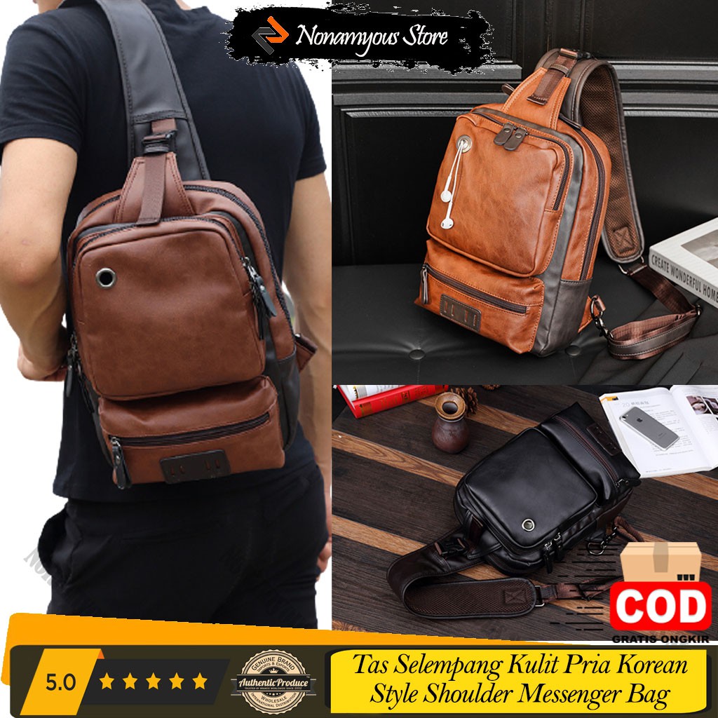 [ORIGINAL] Etonweag Tas Selempang Kulit Pria Korean Style Shoulder Messenger Bag Outdoor Sports Import