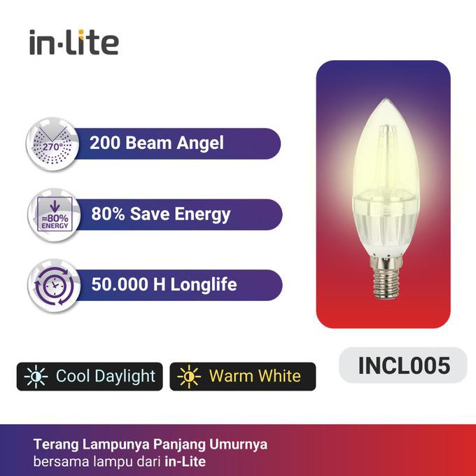 Terlaris In-Lite Lampu Bohlam Led Candle 4 Watt Fitting E14 - Putih E27 Bagus