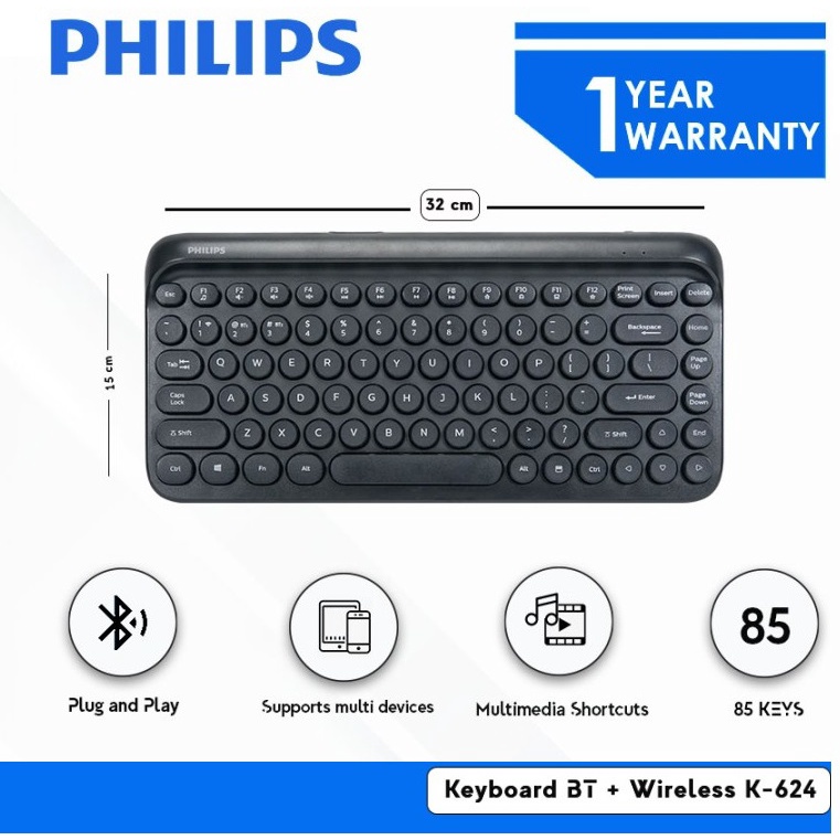 Philips K624 Keyboard Bluetooth + Wireless Multi-Device K-624