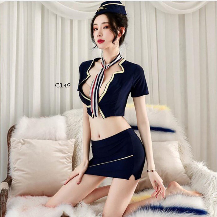 [BISA COD] KOSTUM COSPLAY PRAMUGARI SEKSI LINGERIE SEXY COSTUME FLIGHT ATTENDANT NAVY CL49