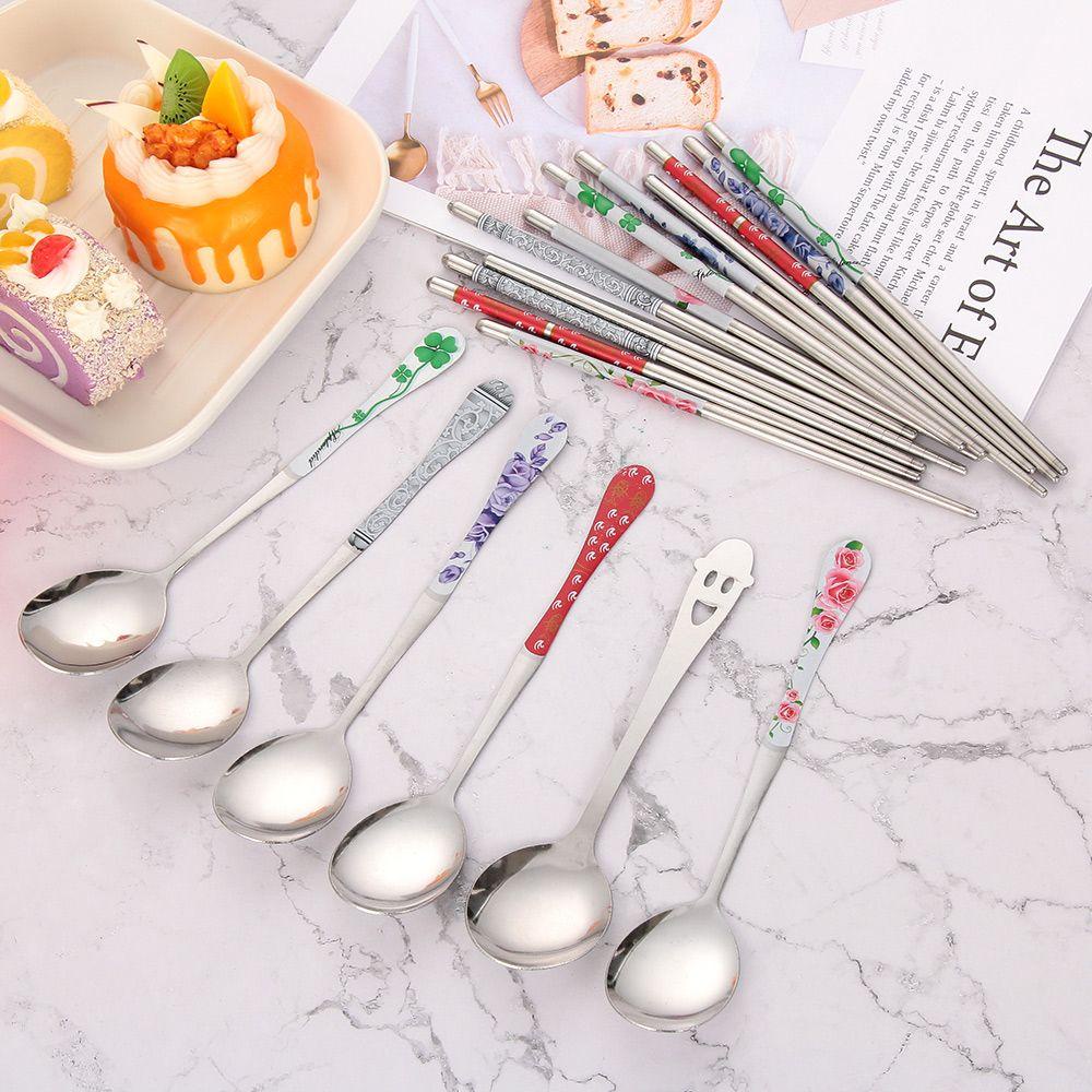 Solighter 2pcs/set Sendok Sumpit Travel Camping Poles Peralatan Makan Hadiah Kartun Alat Makan