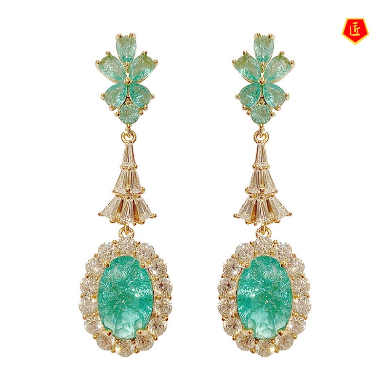 [Ready Stock]New Luxury Retro Emerald Earrings