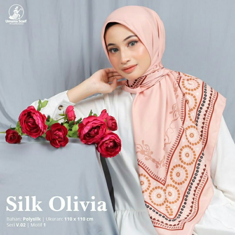 HIJAB SEGI EMPAT SILK OLIVIA BY UMAMA SCRAFT (BISA PILIH MOTIF)