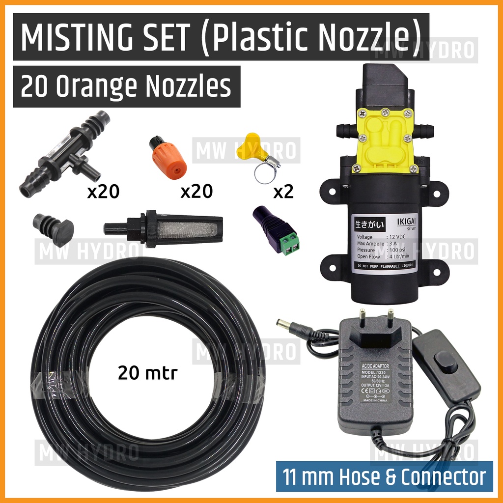 Paket Misting / Micro Sprayer 20 Nozzle (Plastik), Selang 11 mm