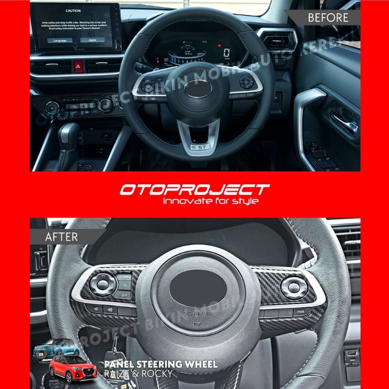 panel steering stir wheel Raize Rocky hitam carbon otoproject