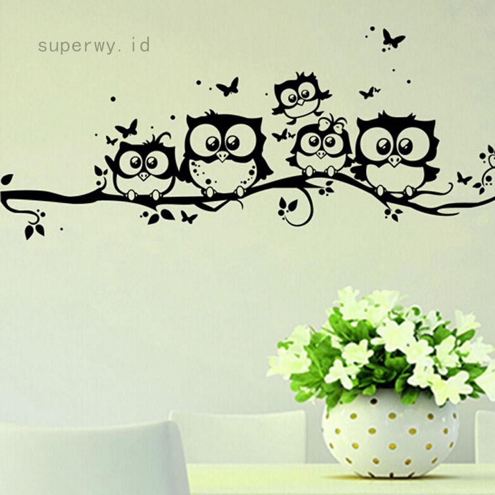 Stiker Dinding Decal Desain Kartun Burung Hantu Dapat Dicopot