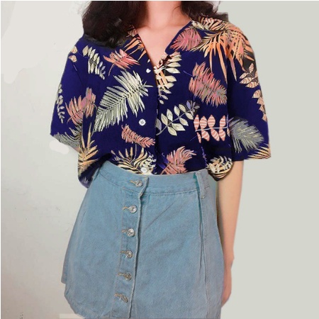 FANESAFASHION kemeja wanita PALM  LD 92cm PENDEK-PANJANG