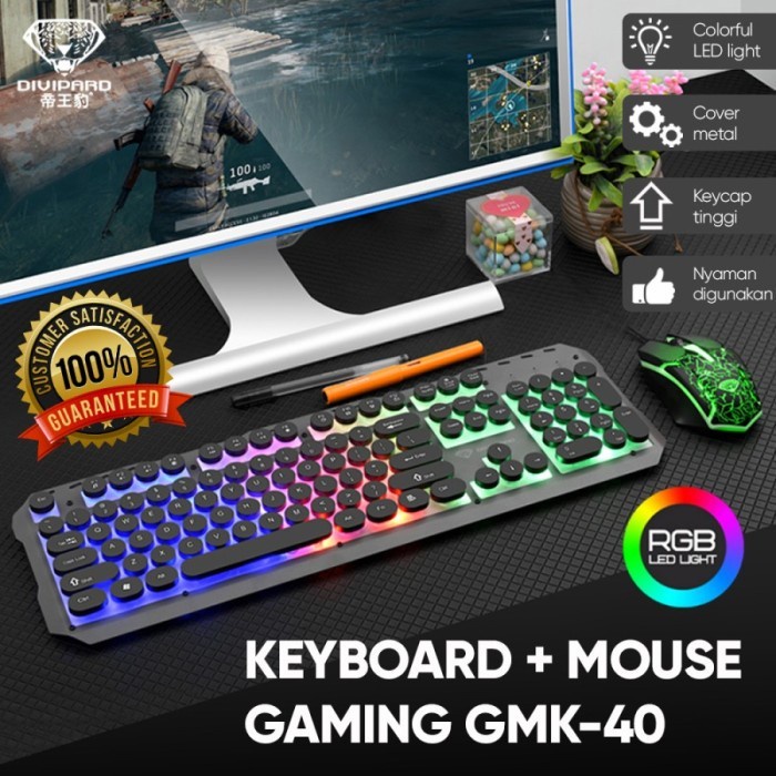 Divipard Keyboard + Mouse Gaming GMK-40 Kabel USB 2.0 LED Metal Cover