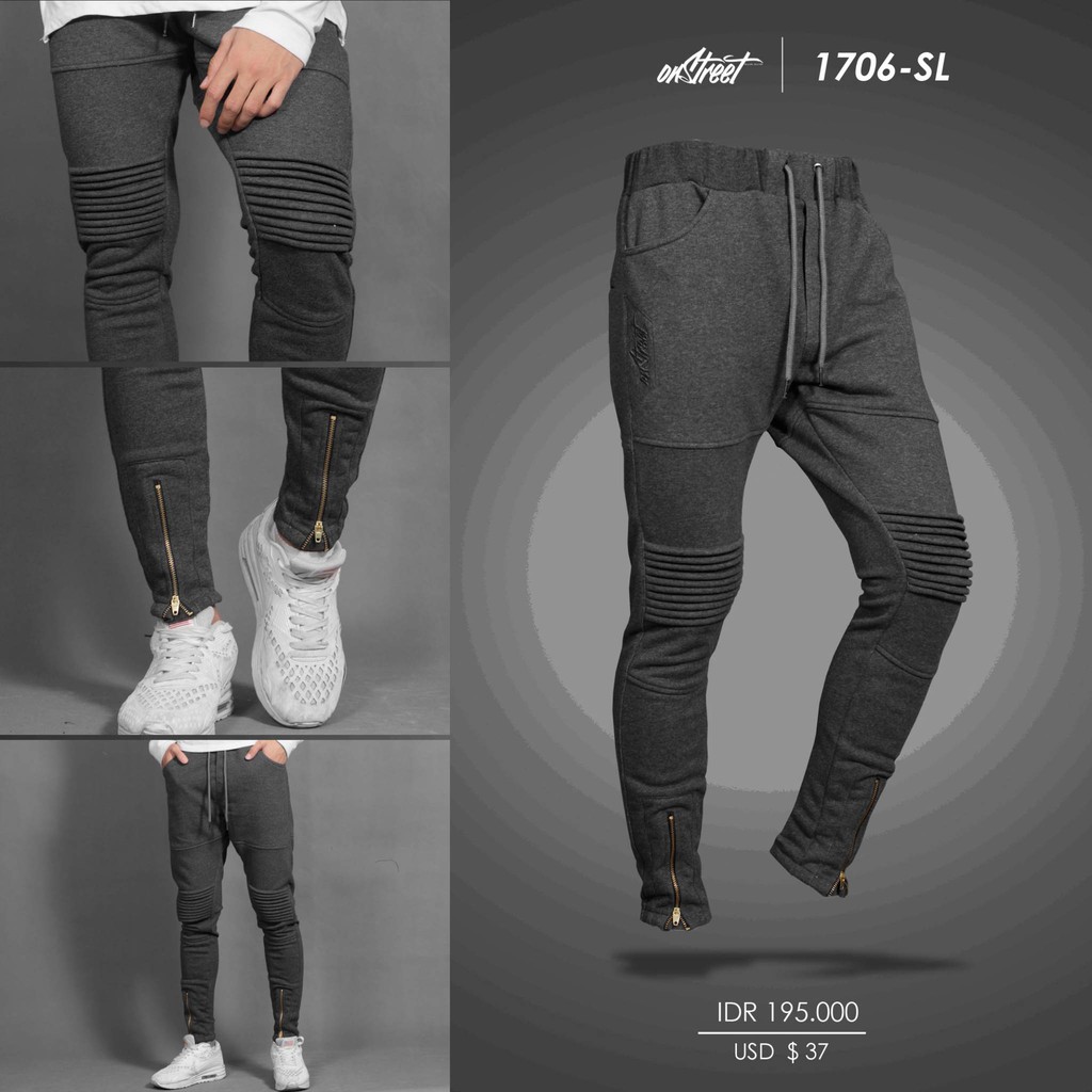 CELANA PANJANG PRIA / SWEATPANTS  OS ZIPPLINE (DARK GREY) KEREN