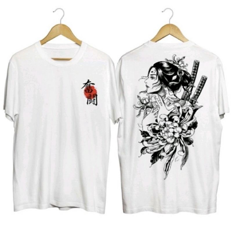 BAJU KAOS DISTRO PRIA POLOS | GEISHA PEDANG / SAMURAI JEPANG / KAOS WANITA