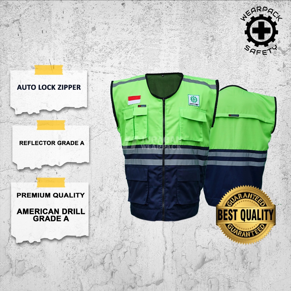 Rompi Safety / Rompi Kerja Lapangan Warna Hijau Kombinasi Biru Navy