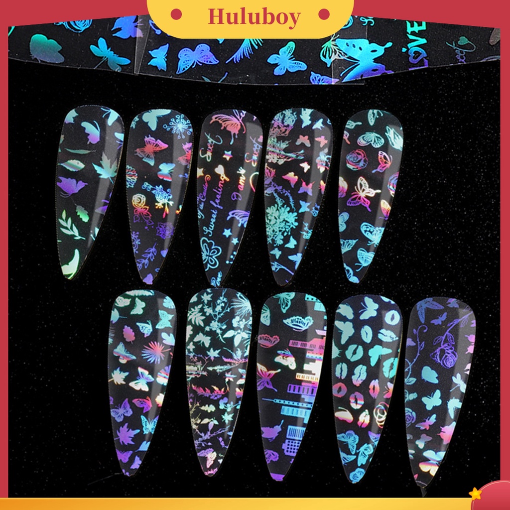 Huluboy Huluboy♡ 10pcs / Set Stiker Kuku 3D Bentuk Kupu-Kupu Warna Gradasi Untuk Salon