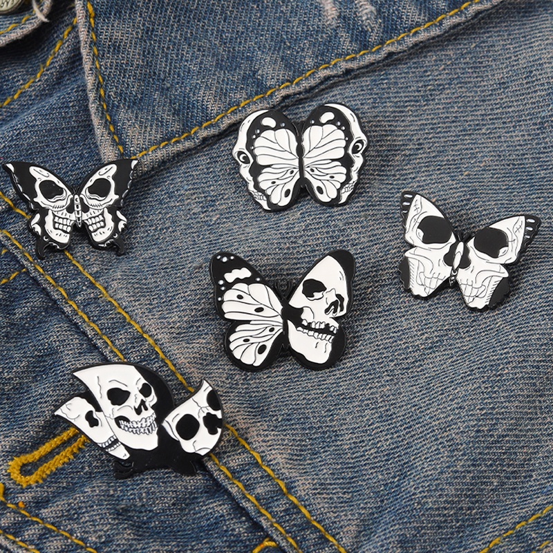 Bros Pin Enamel 44 Gaya Punk Model Butterfly Skull Heart Girl Untuk Hadiah