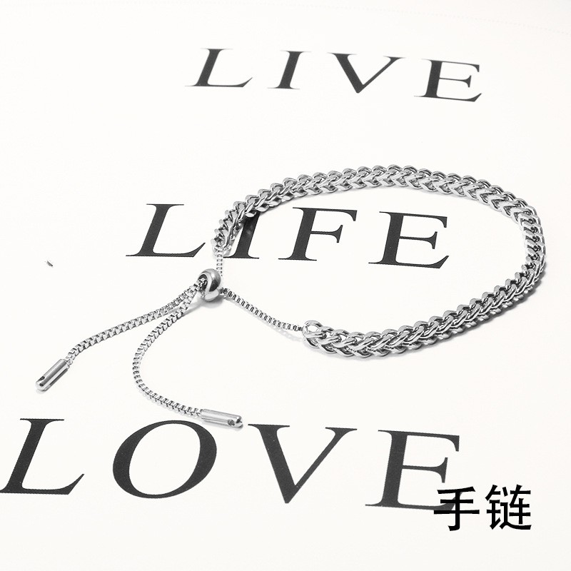 Gelang Serut Kepang Titanium Korea Style Wanita Anti Karat-Silver_