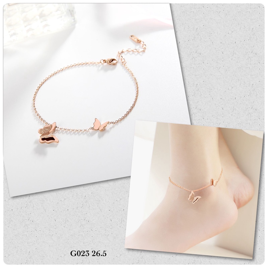 COD! gelang titanium kupukupu anti karat / gelang tangan &amp; gelang kaki butterfly rosegold import