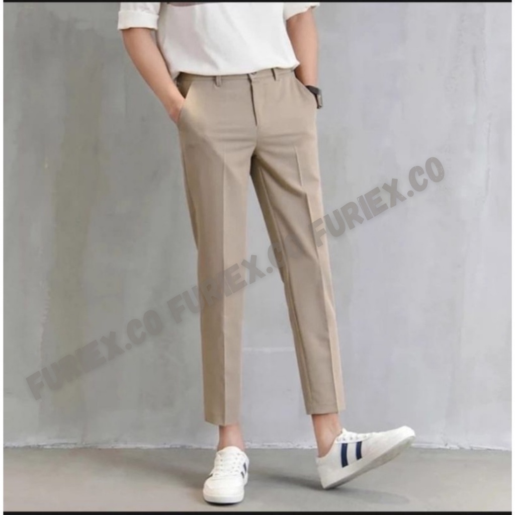 ANKLE PANTS CELANA ANKLE PANTS PANJANG PRIA CELANA ANKLE PANTS SLIM FIT CELANA SIRWAL-cream