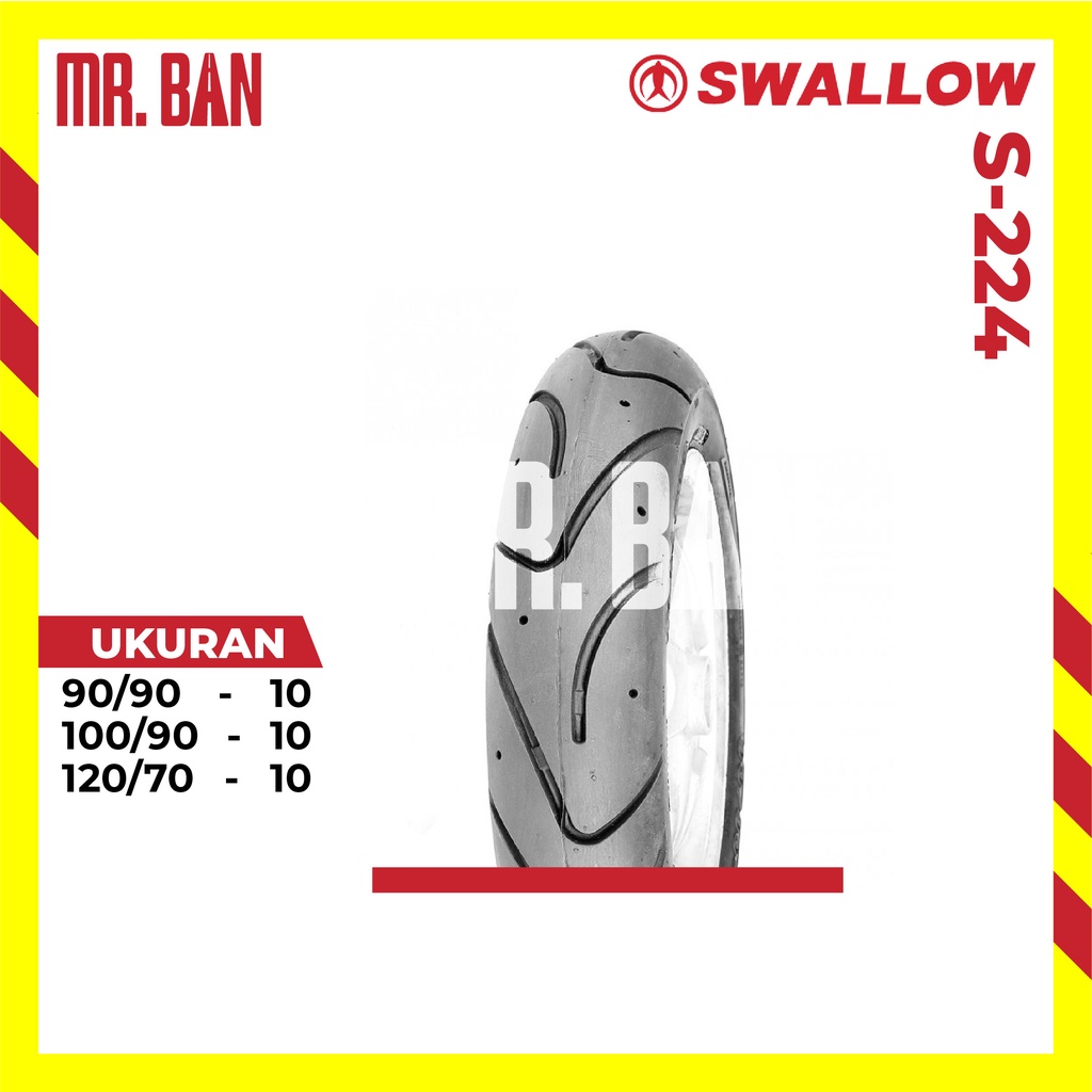 Terlaris Ban Motor Vespa Tubeless Ring 10 Swallow S-224 90/90 100/90 120/70 120/90 Tl Vespa Zip