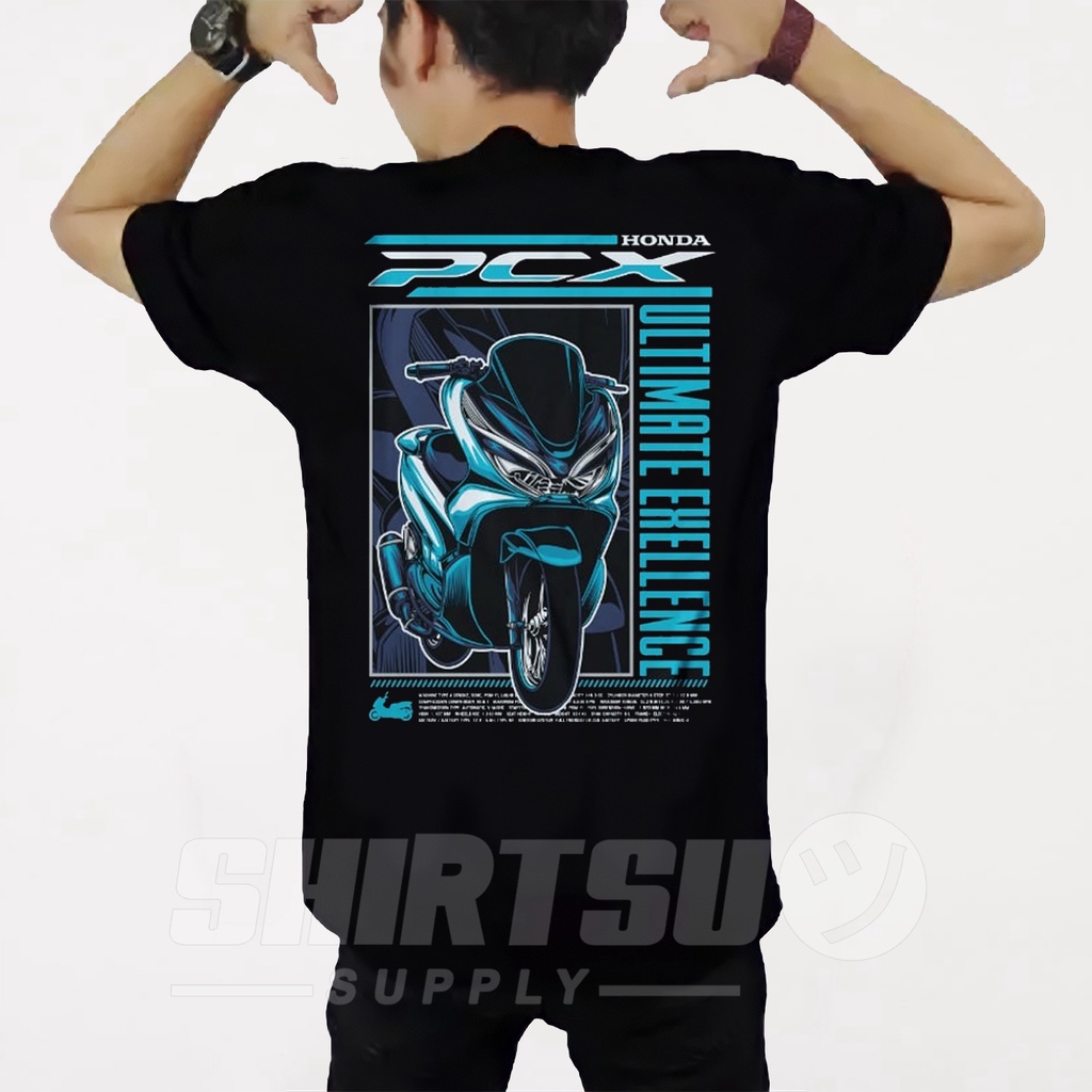 Baju Kaos Oblong Clothing Pria Distro Gambar Belakang Sablon Digital Motif Motor Honda Gank Pcx 150 