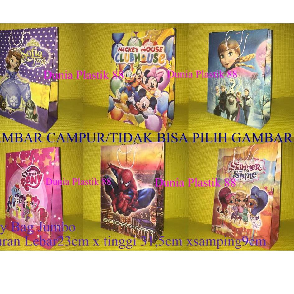 

pm isi10pc goodie PARTY BAG JUMBO 23x31.5CM tas kertas karakter anak ulang tahun ultah GAMBAR RANDOM