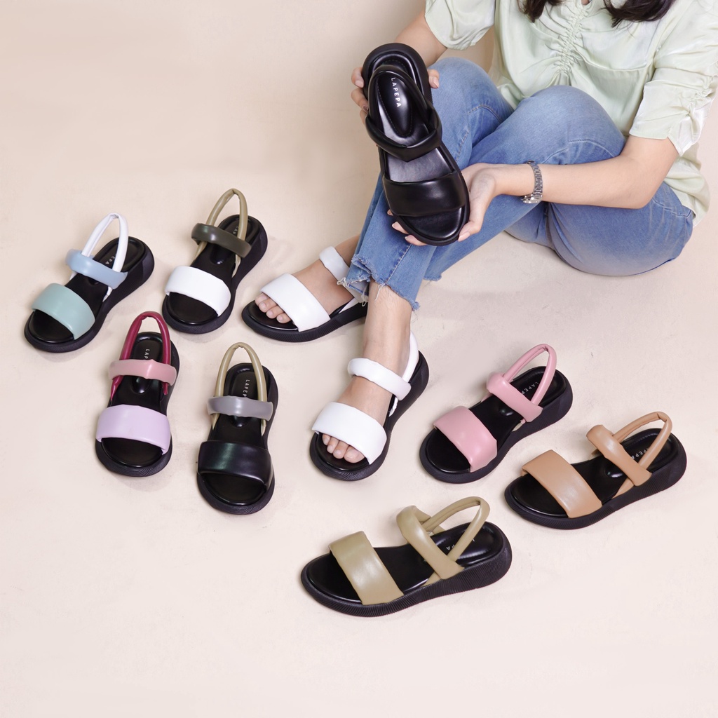 LAPEPA YUK -  Sepatu Sandal Wanita Wedges VALERIE Model Ban dua Tali Strap belakang Hak Tinggi Sole 4 cm Spatu Sendal Gunung Cewek  Size 36 37 38 39 40 41 Warna Lilac Pink Soft Ungu Merah Muda Cewe Kekinian Premium Terbaru Shoes Ori Original Mall Off