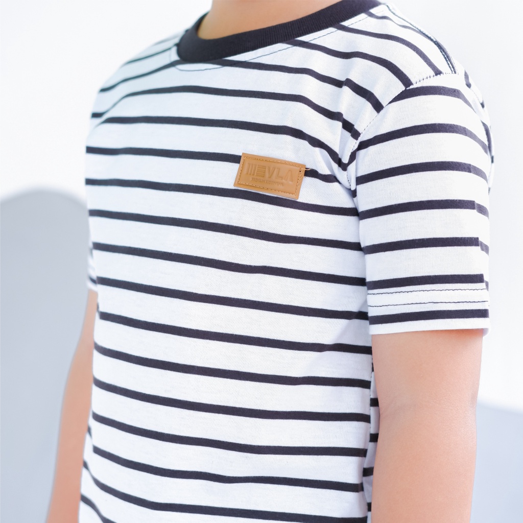 Kaos Stripe Garis Anak Laki Laki Perempuan Branded Unisex Original Premium | Mevla Kids - Uzuki White