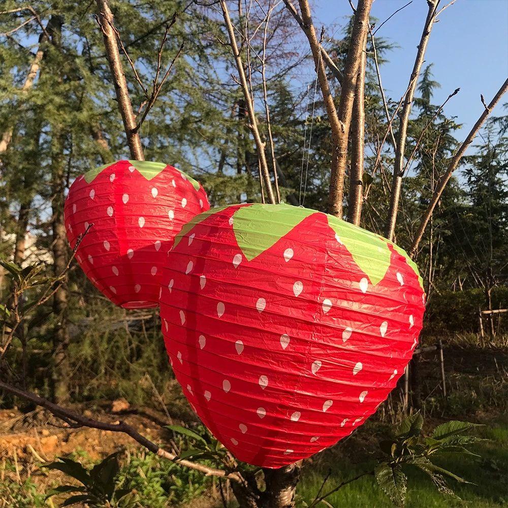 [Elegan] Lentera Kertas Dekorasi Pesta Perlengkapan Liburan 3D Strawberry Mid Autumn Birthday Special-shaped Festival Lantern