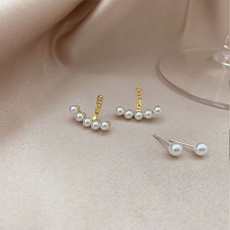 Sterling silver jarum mutiara anting-anting wanita temperamen Korea pribadi telinga studs 2020 baru