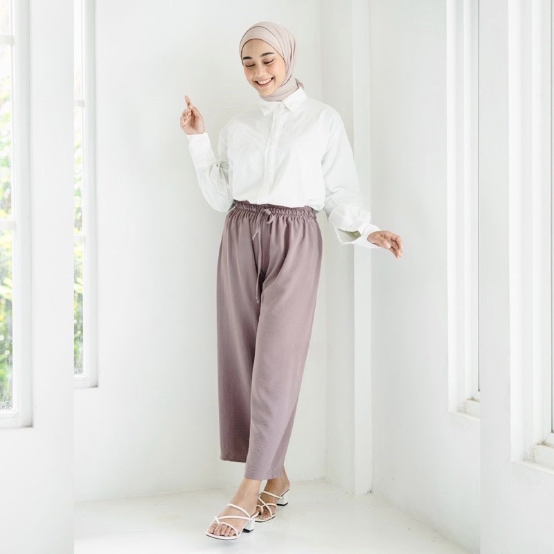 Kulot Crinkle Airflow Pants Basic Tali Polos Celana Panjang Ruby Cullote Flowy