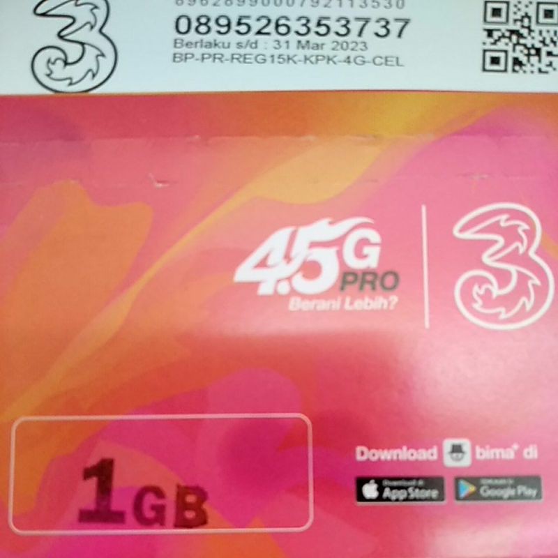 kartu perdana tri aon 1gb (kuota nasional)